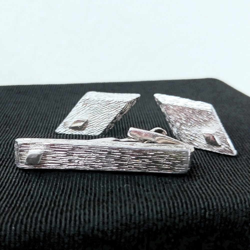 Men Cufflinks Tie Clip Bar Silver
